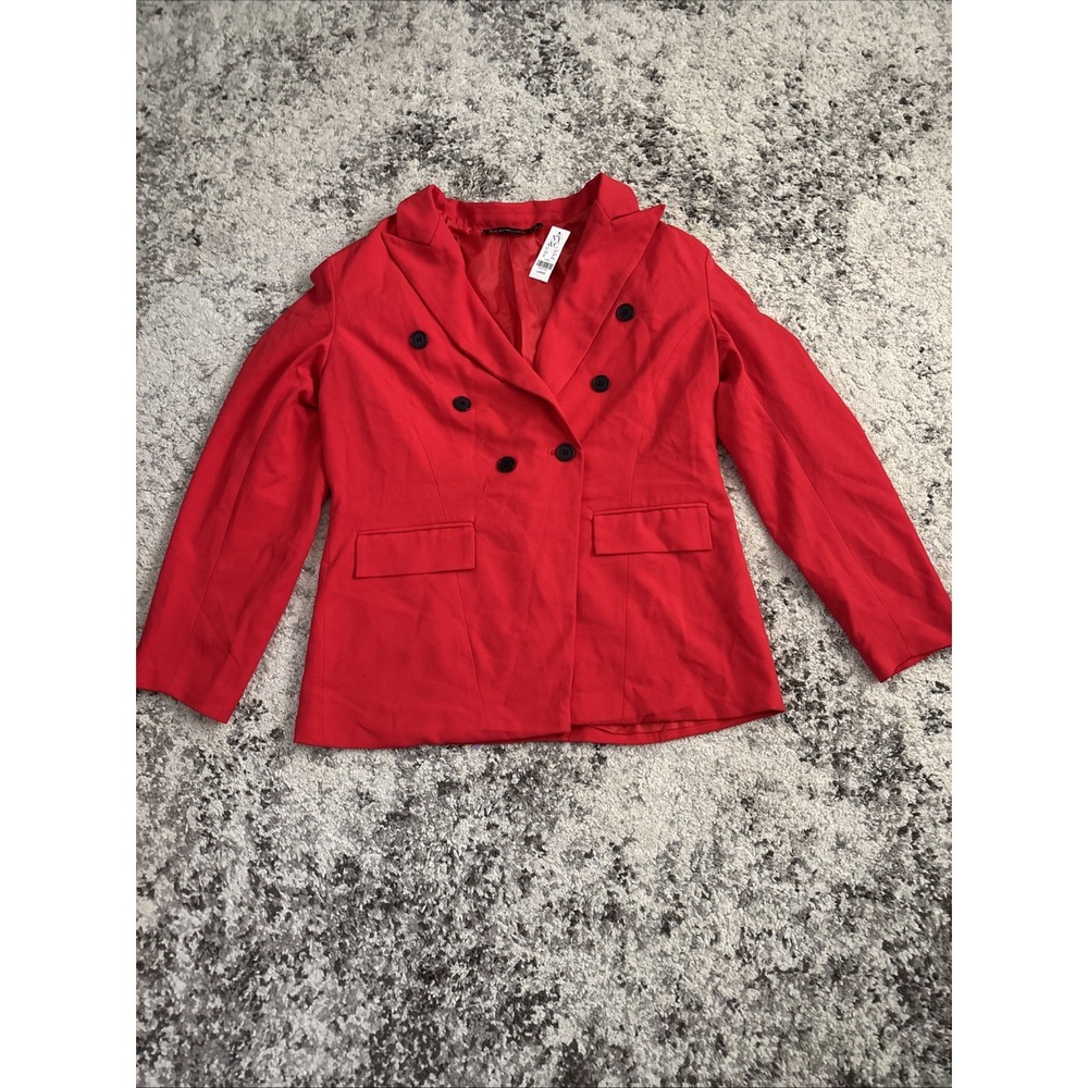 NWT New York & Co Women Size L Red Double Breasted Blazer Jacket